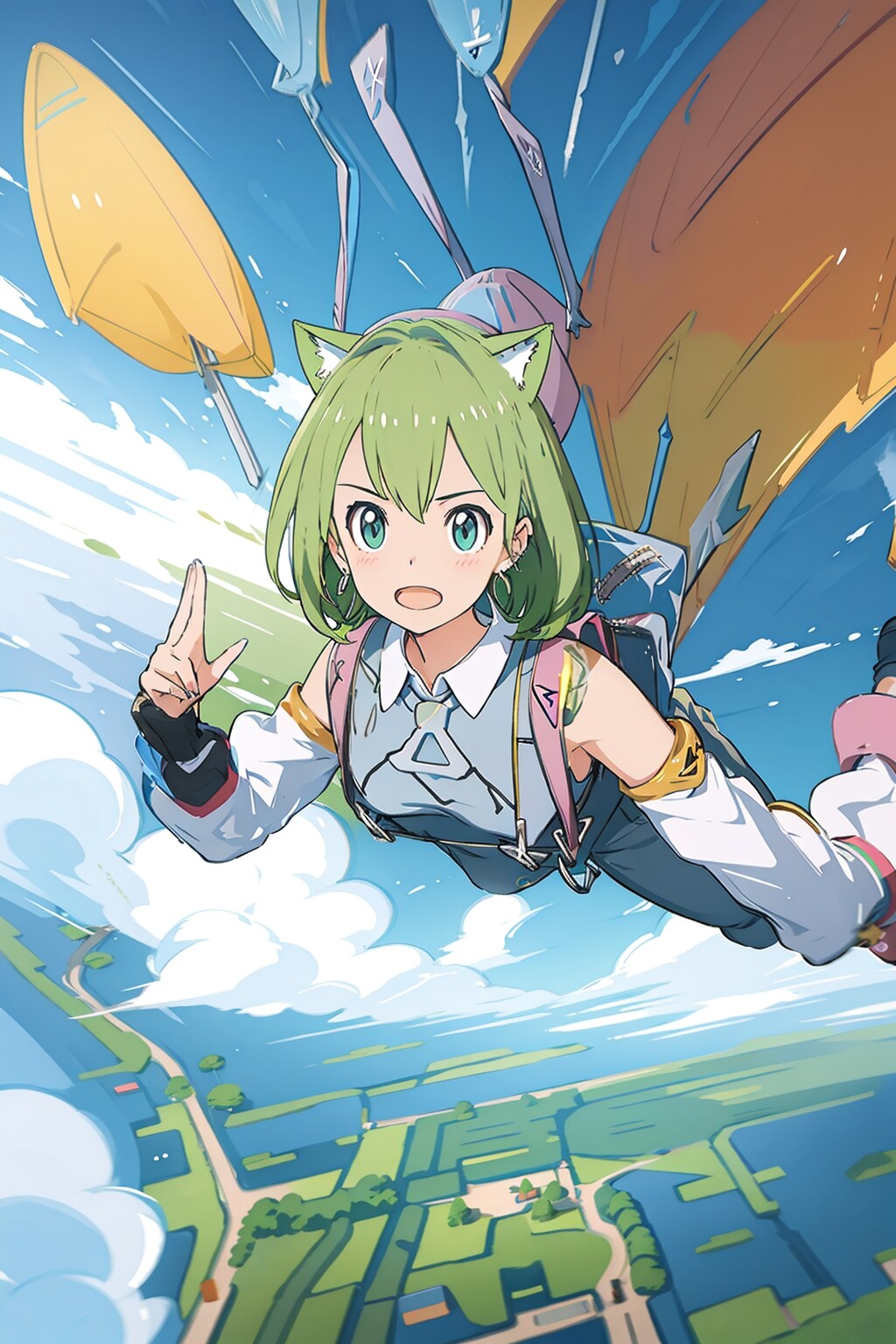 冷静にハンドサインで「パラシュート壊れて開かないんですわ」と教えてくれるデルタもん