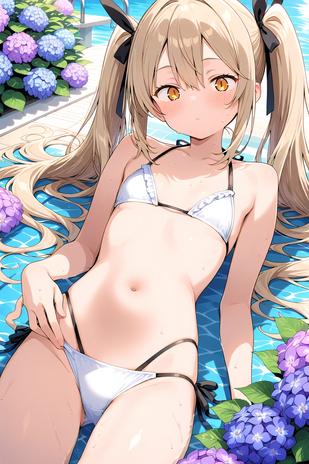 庭で水浴び