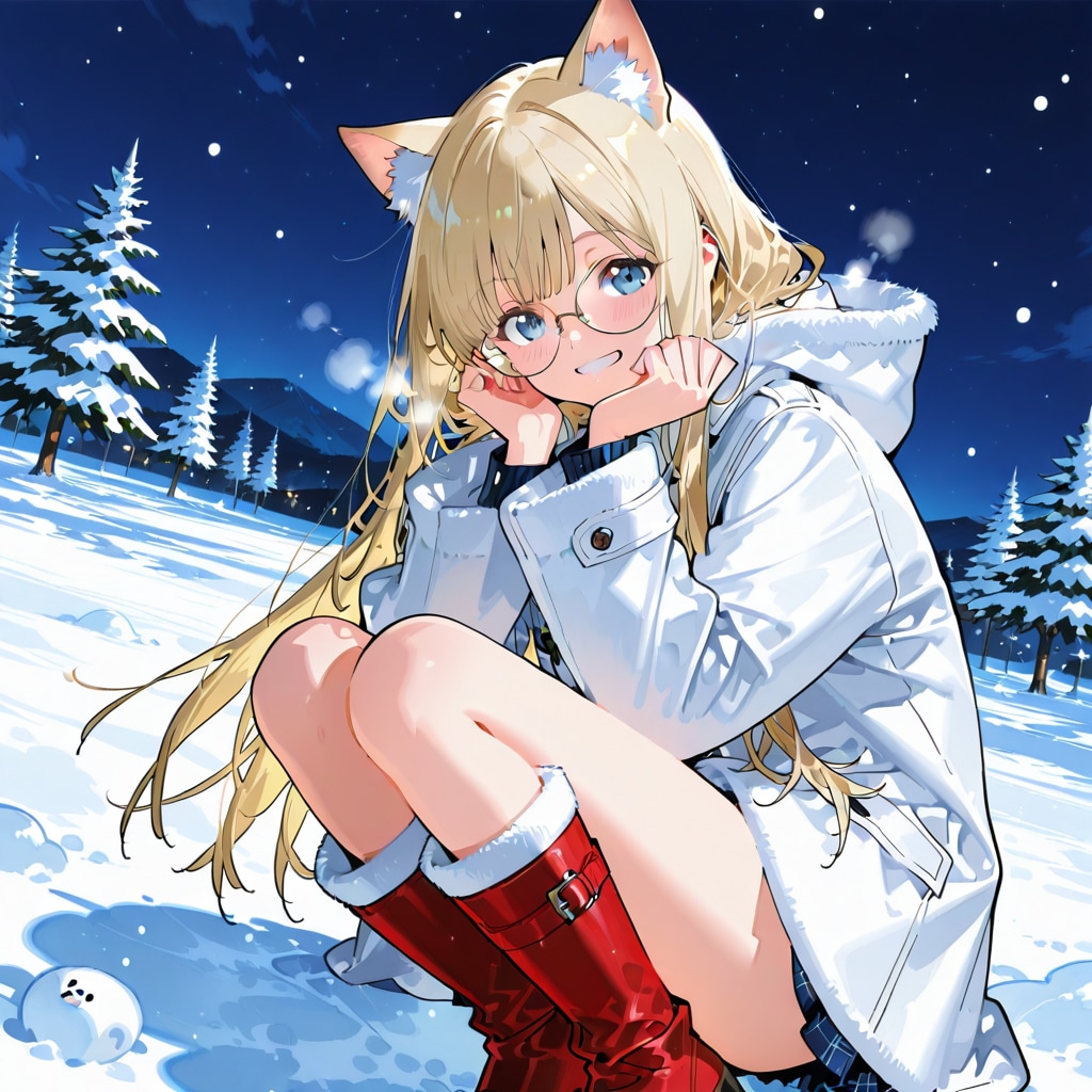 雪で遊ぶケモ耳少女