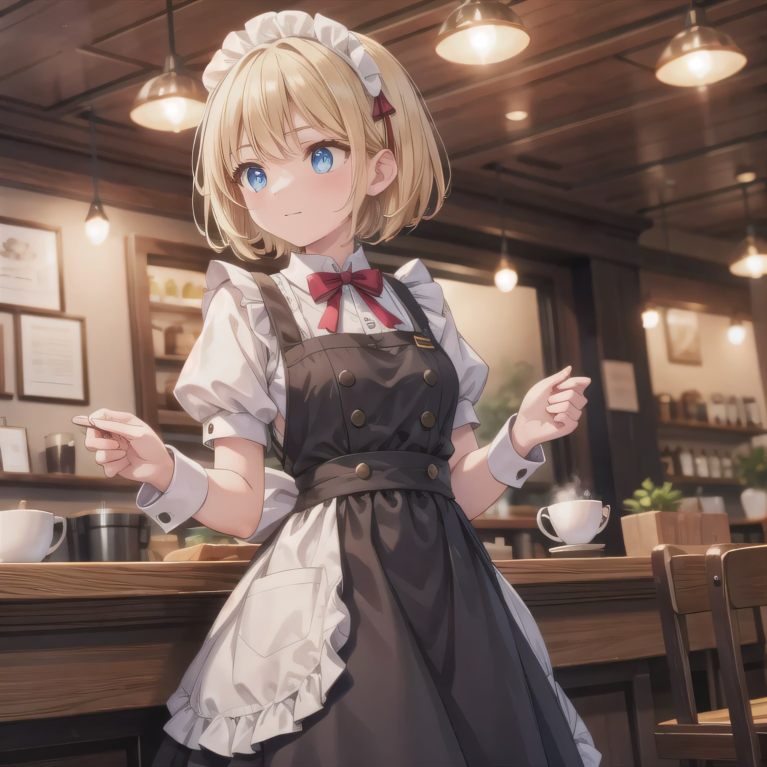 金髪ボブでカフェの少女３ | の人気AIイラスト・グラビア