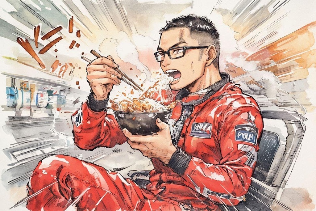 すごい勢いでソースカツ丼食べるみきもとさん