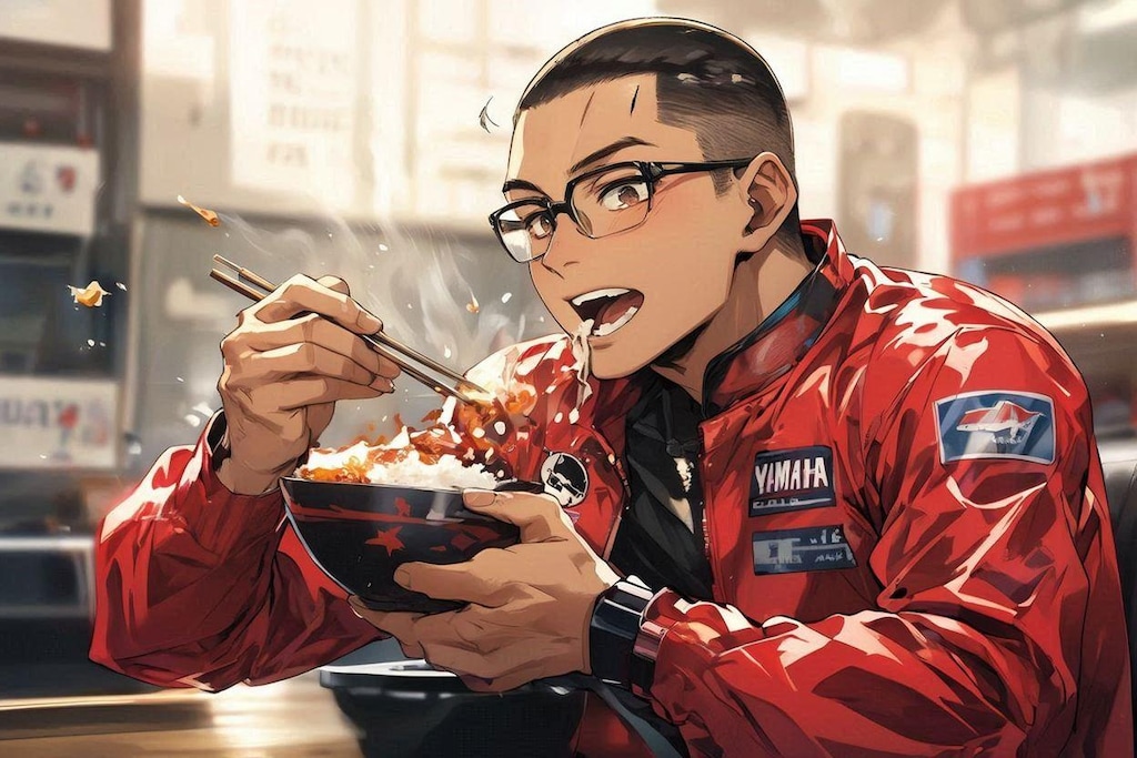 すごい勢いでソースカツ丼食べるみきもとさん