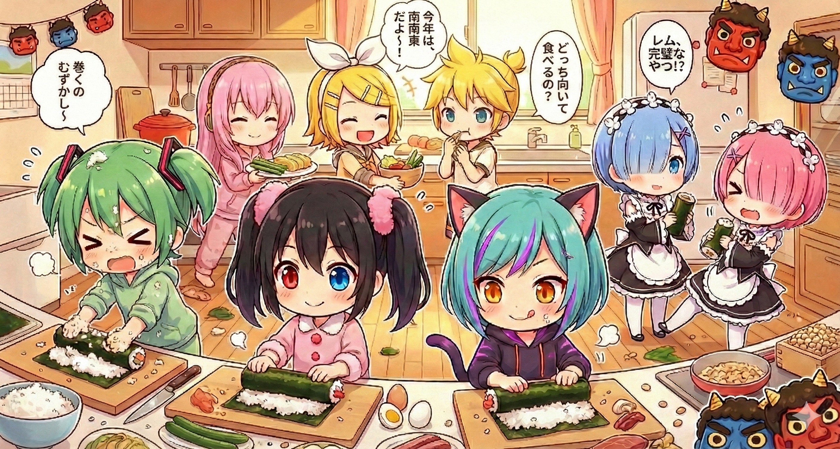 恵方巻き皆で作って皆で食べよ～!🎶 | の人気AIイラスト・グラビア