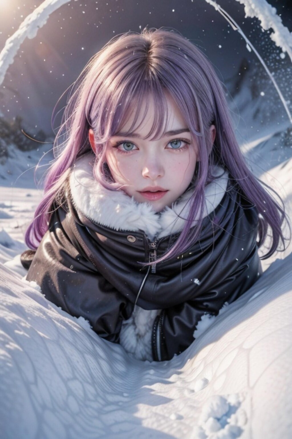 雪原と紫髪の人