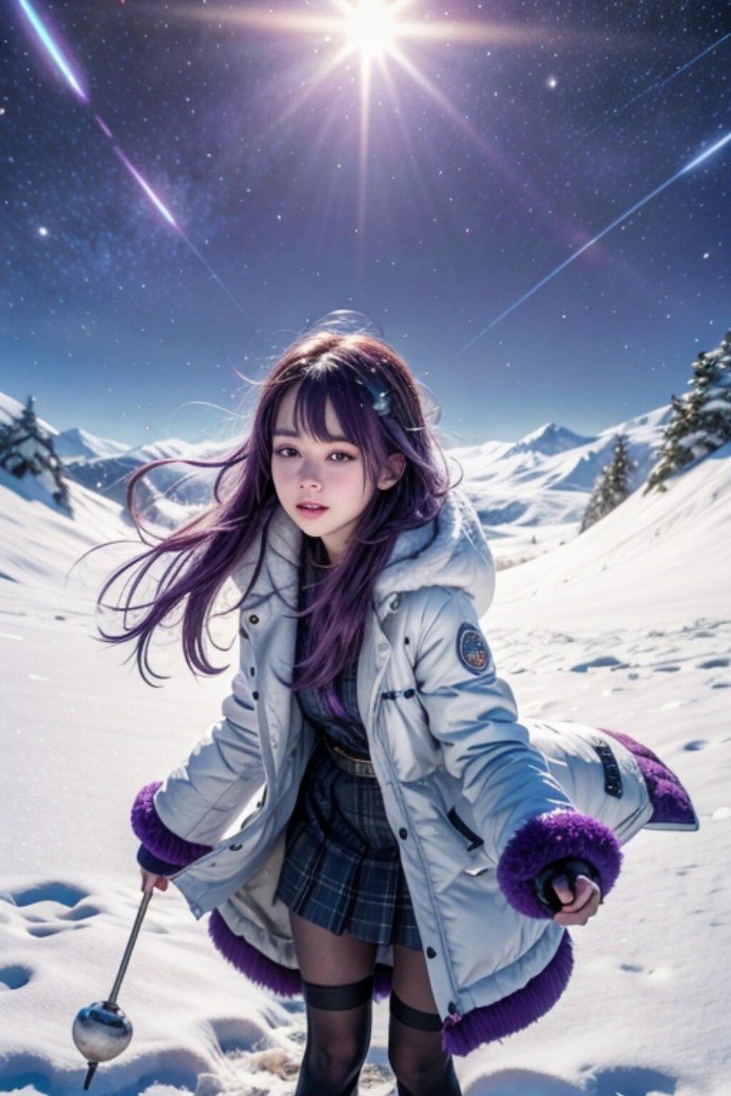 雪原と紫髪の人