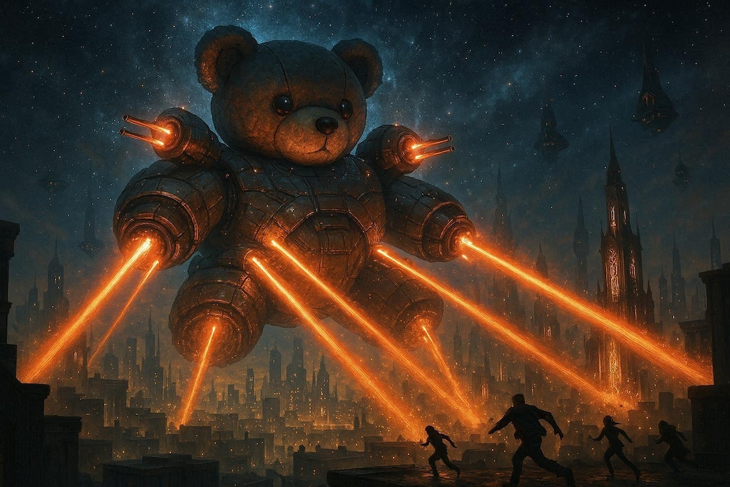 星霧の空に轟くテディベア戦艦の多重砲火