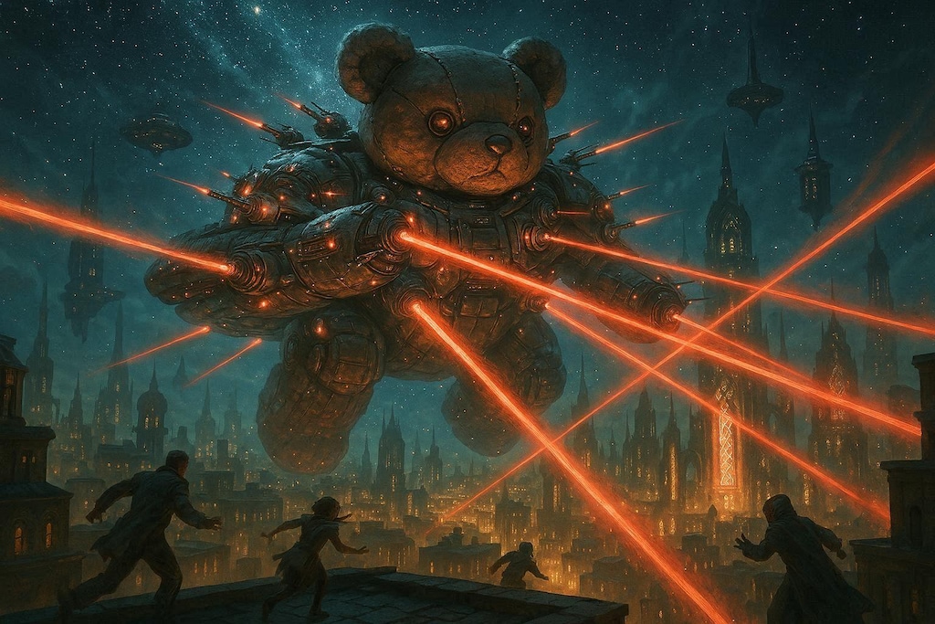 星霧の空に轟くテディベア戦艦の多重砲火