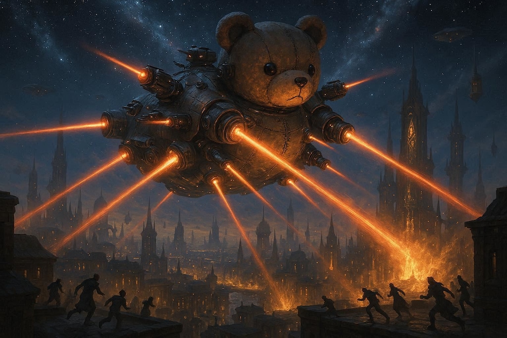 星霧の空に轟くテディベア戦艦の多重砲火