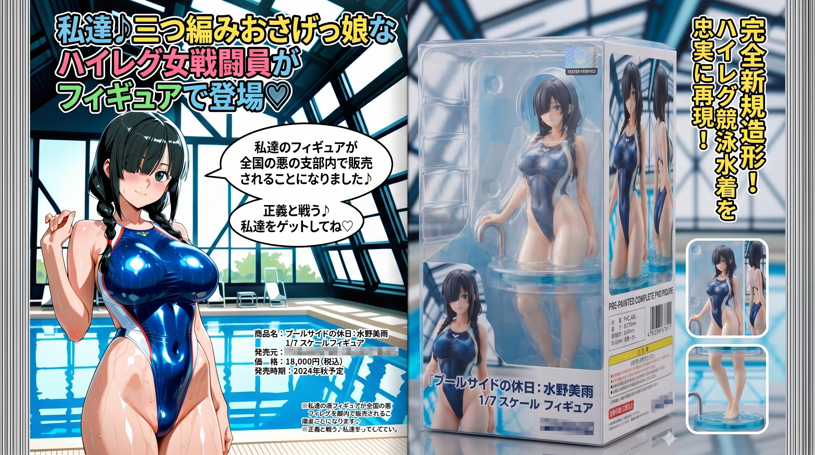 （架空のフィギュア広告♪）謎雑誌「月刊💗悪のハイレグ美少女」を開いたら、好きだったのに💦先週消滅したハイレグ女戦闘員達ちゃんをモデルにしたフィギュアが載っていた😭💦
