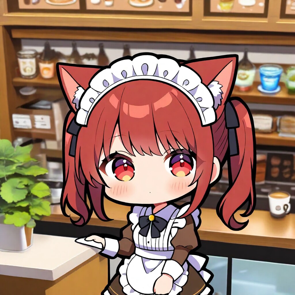 カフェで働くメイドねこちゃん