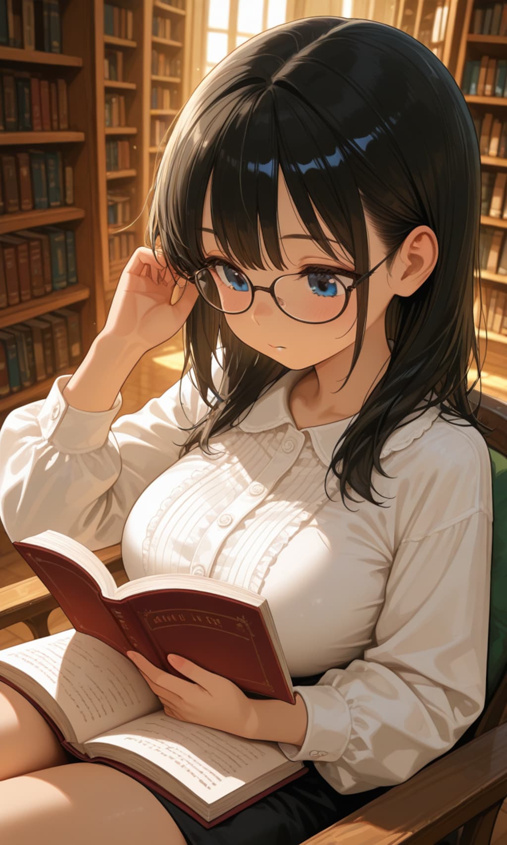 図書館で巨乳眼鏡っ娘が読書中📗📚