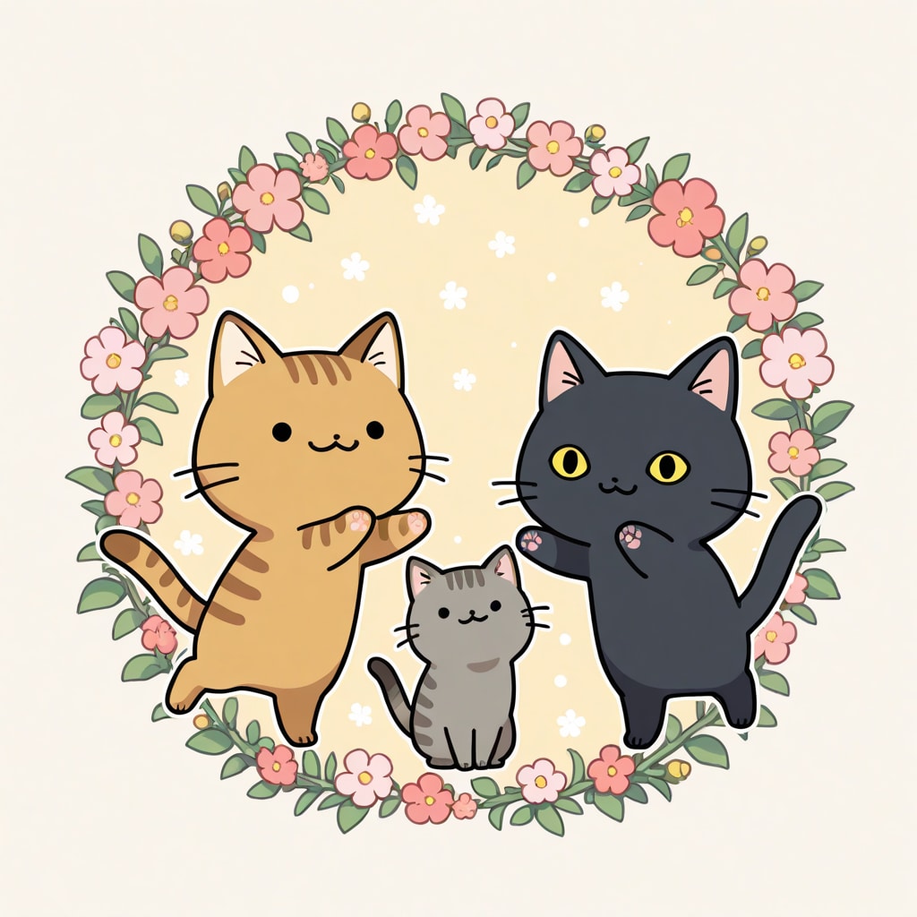 猫猫ダンスと花輪