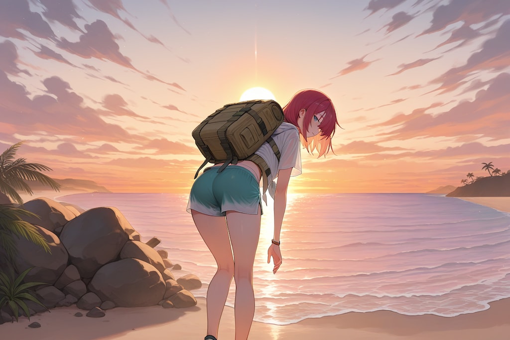 夕暮れの海辺で獲物探し