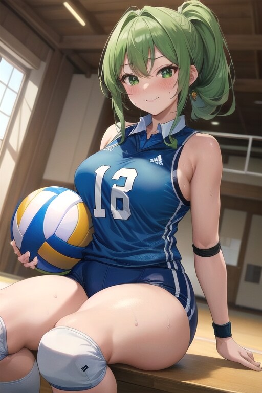 緑髪のバレー女子