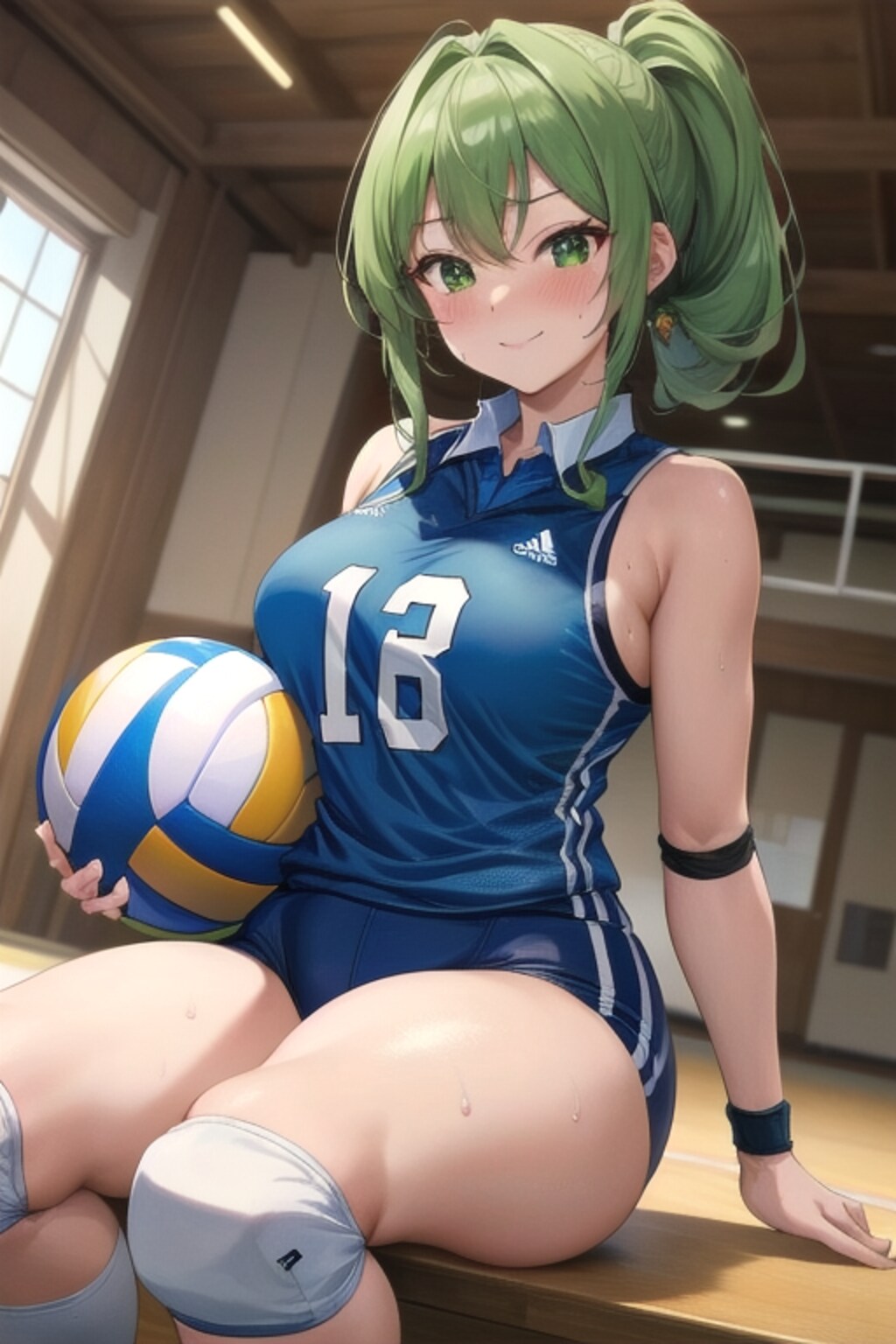 緑髪のバレー女子