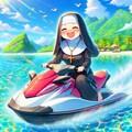 黄昏梟 聖教会の修道女たちも常夏の国で休暇を送る 水上バイクでレースだ！ 2枚目