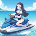 黄昏梟 聖教会の修道女たちも常夏の国で休暇を送る 水上バイクでレースだ！ 3枚目