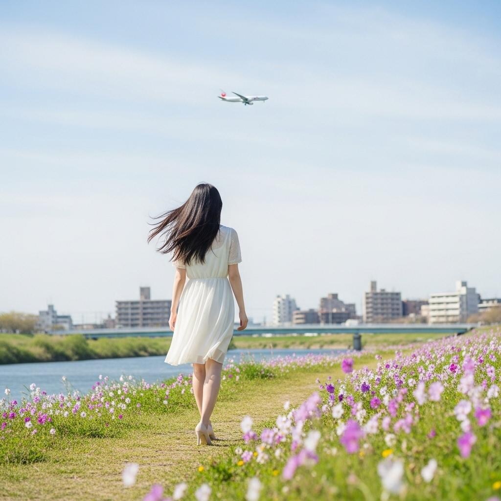 春の土手　お散歩