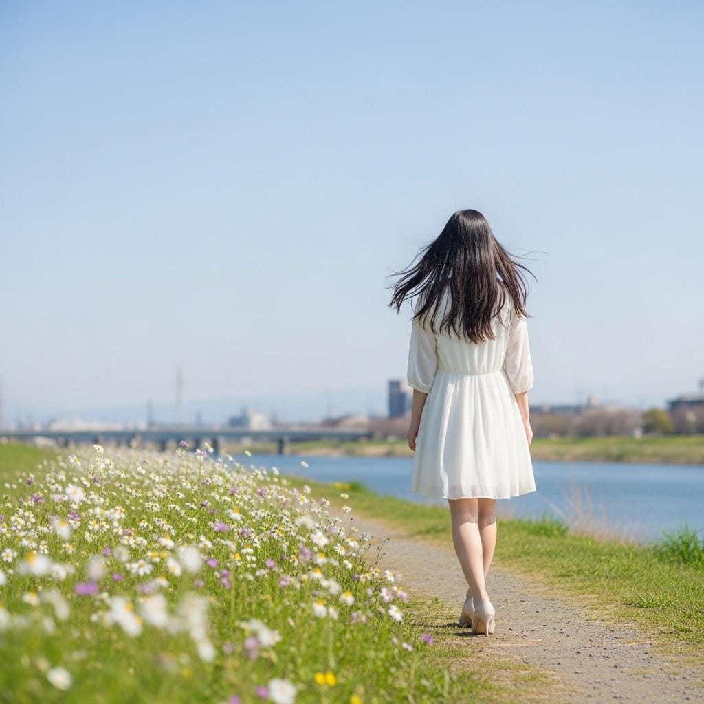 春の土手　お散歩
