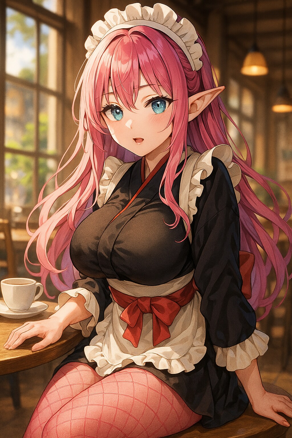喫茶店でアルバイトするエルフさん