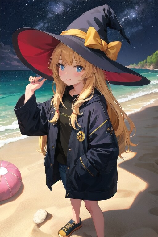 砂浜の魔女と星空 | の人気AIイラスト・グラビア