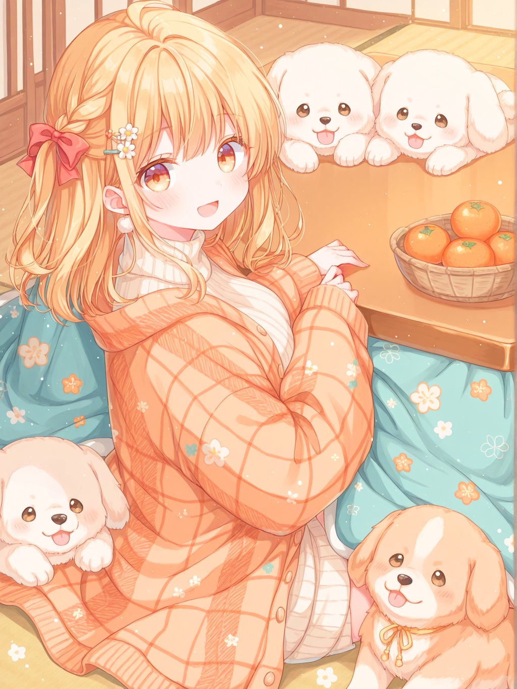 ぬくぬくこたつで子犬とあったか