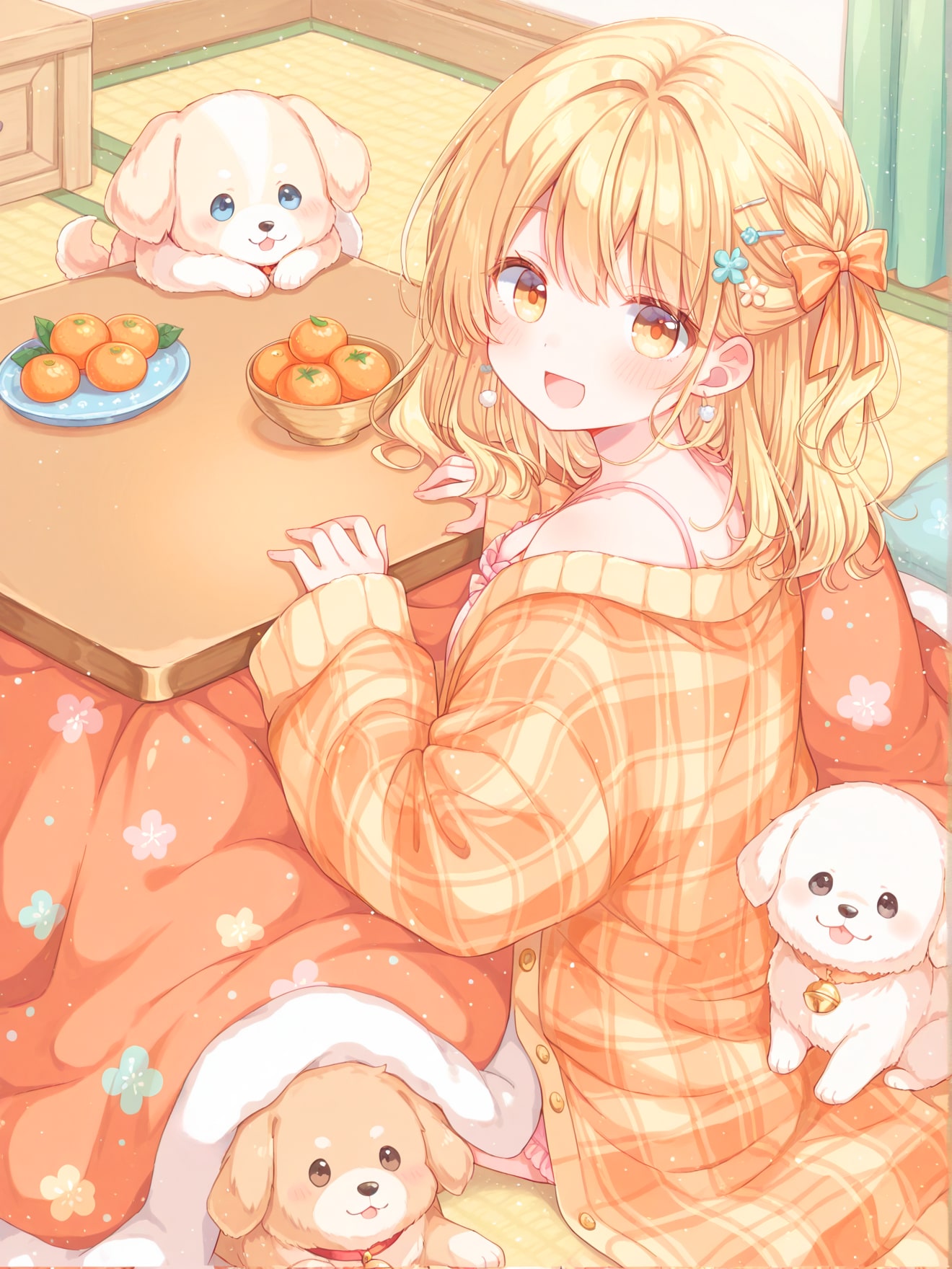 ぬくぬくこたつで子犬とあったか | の人気AIイラスト・グラビア