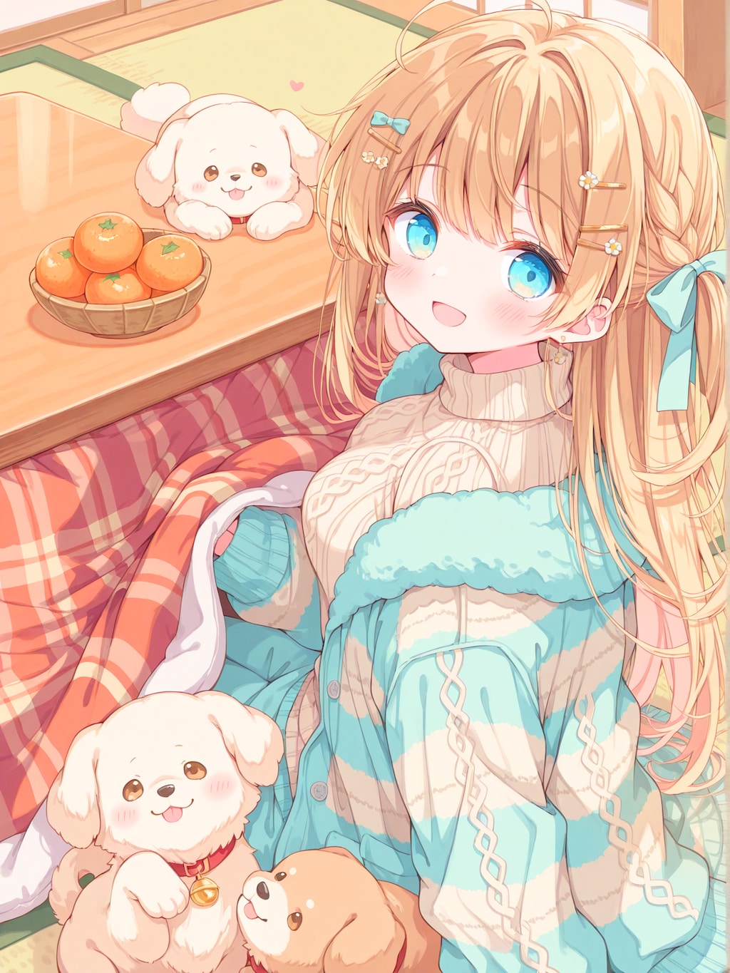 ぬくぬくこたつで子犬とあったか