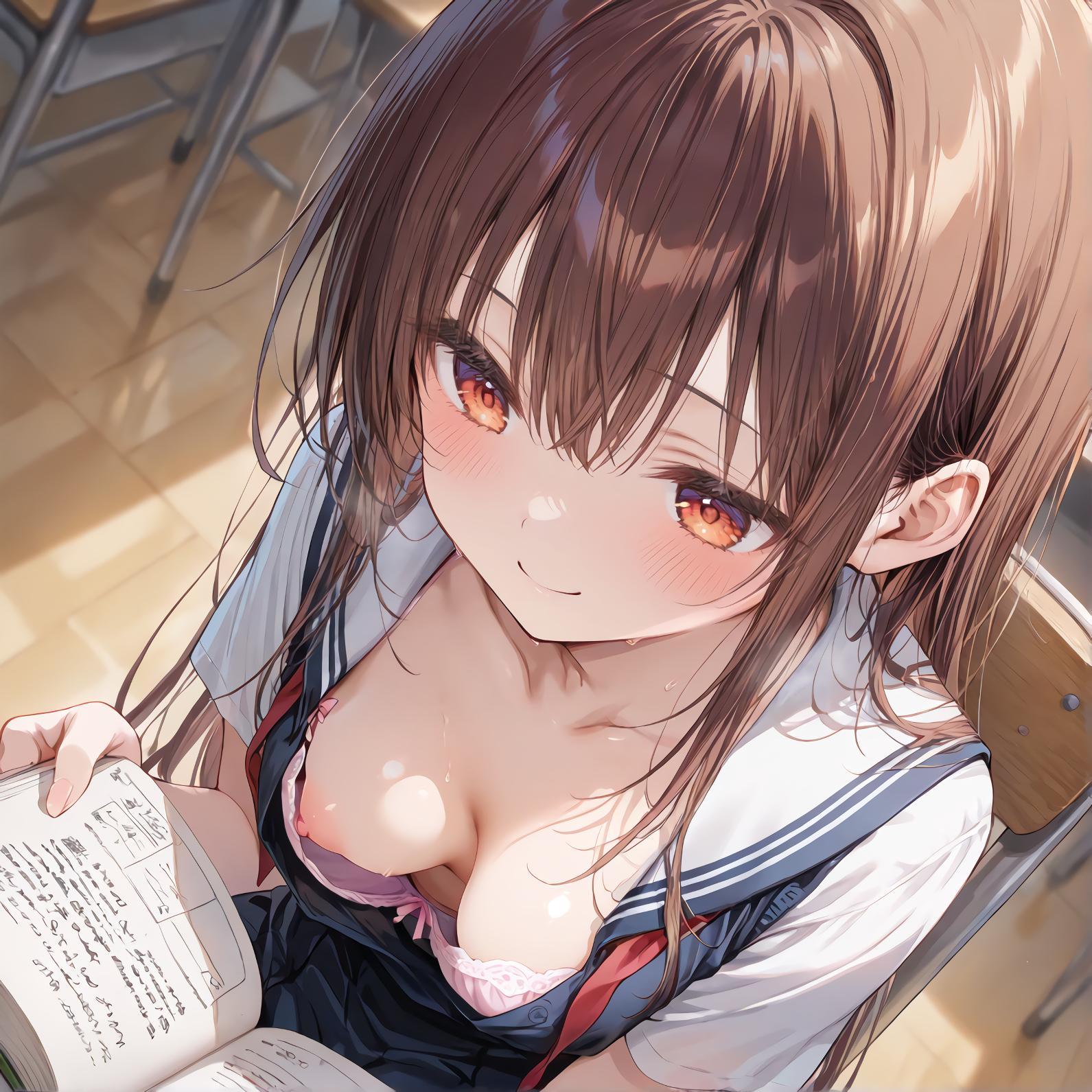 制服胸チラ