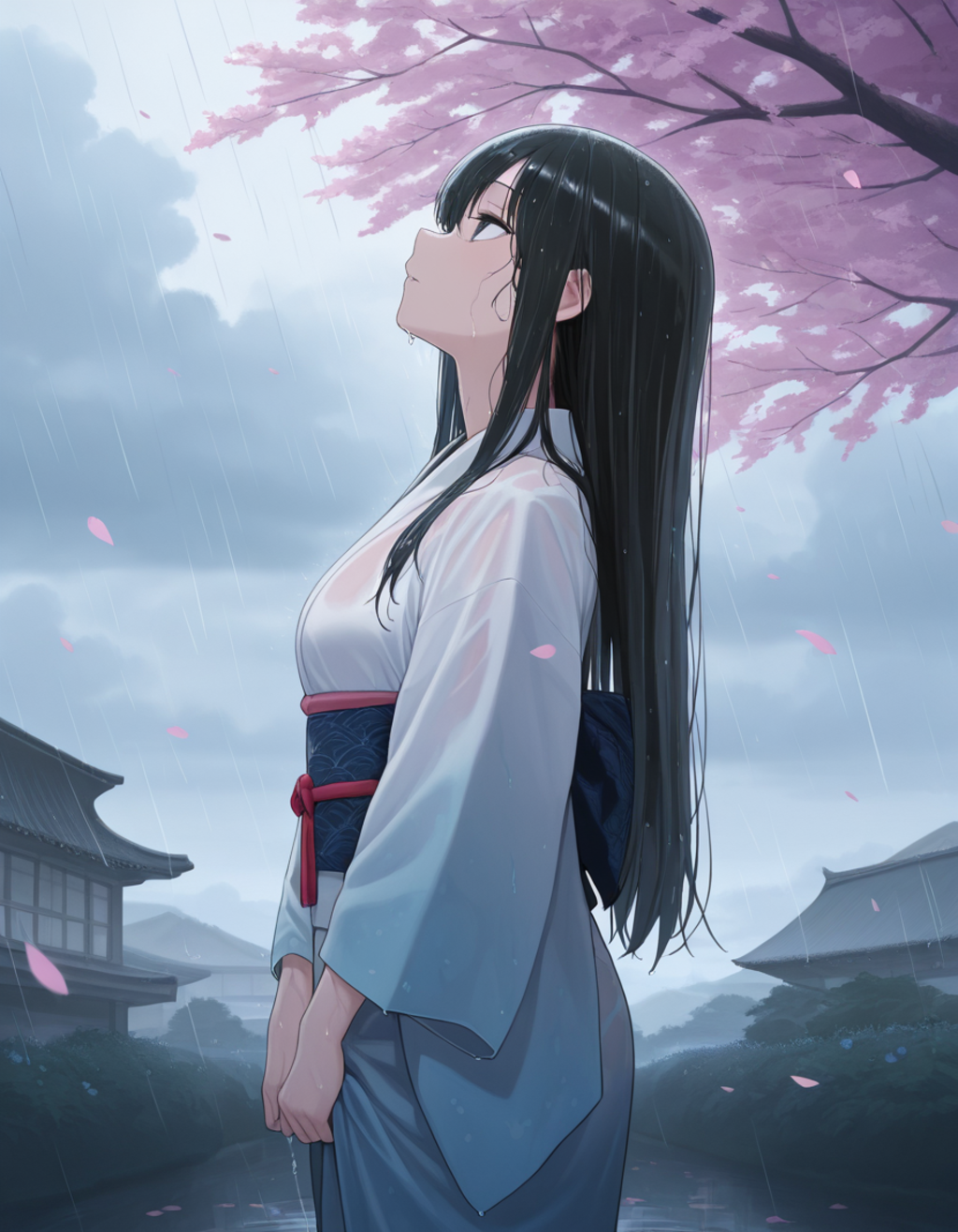 雨と桜