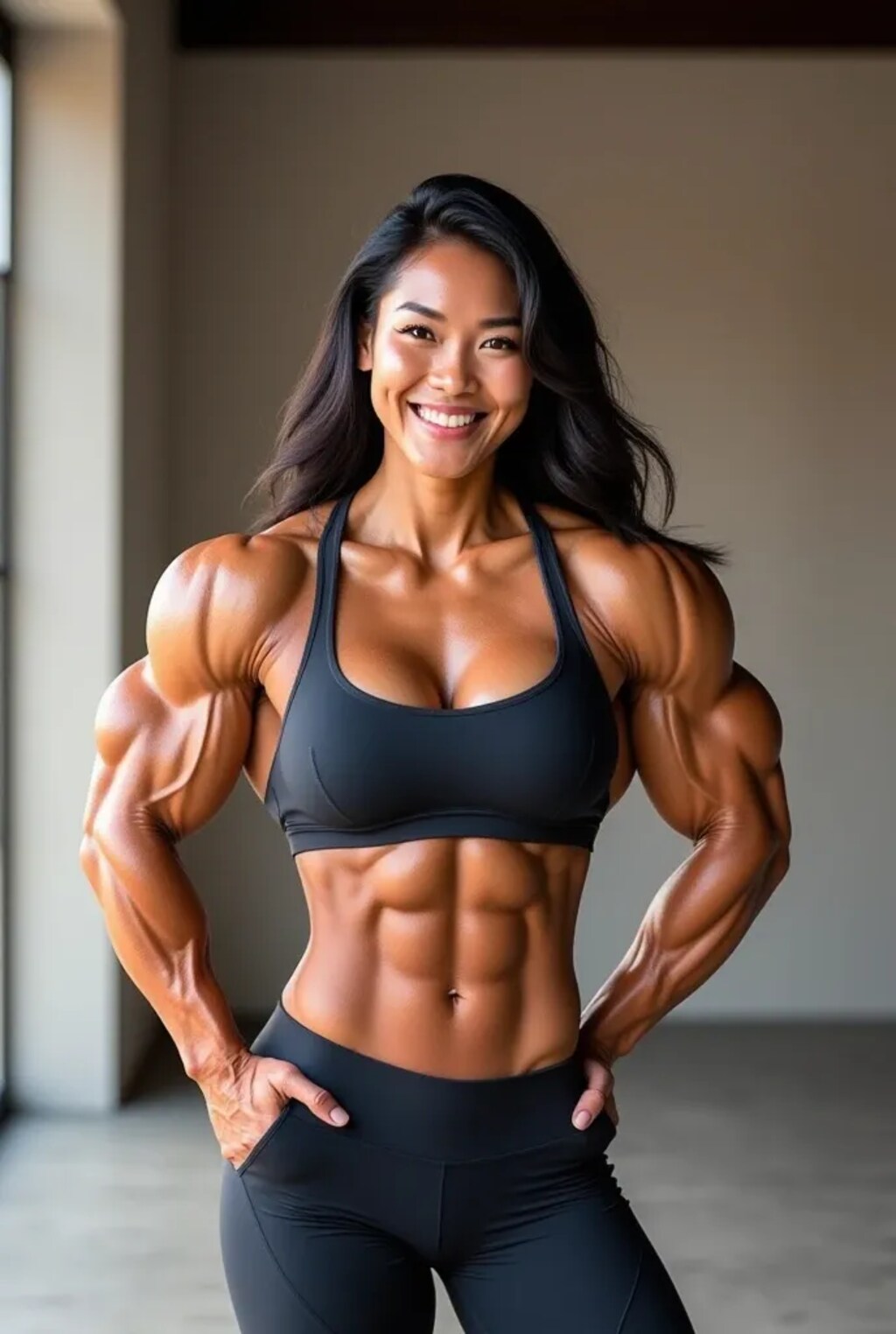 Muscular girl in yoga club