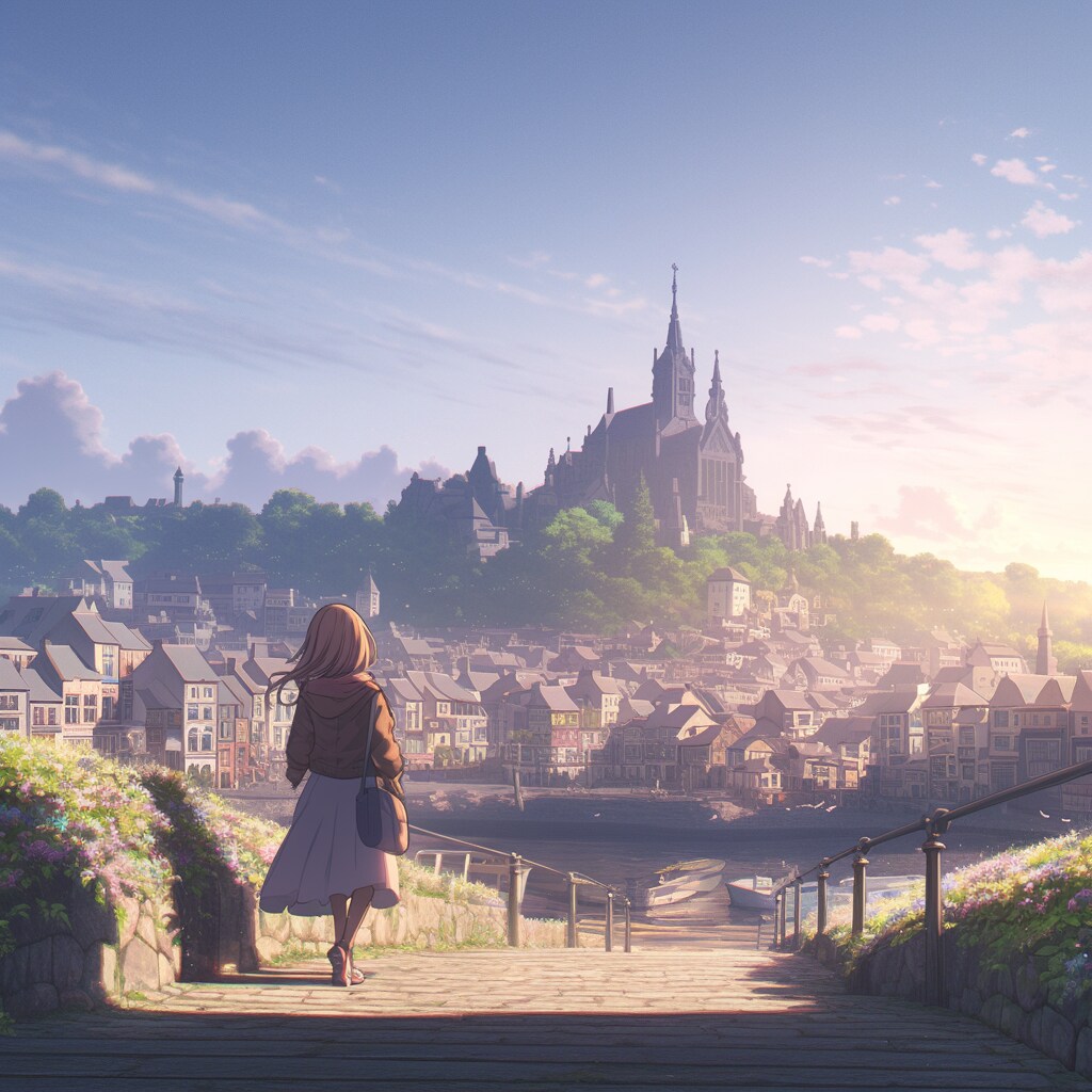 聖フィン・バール大聖堂と女の子  St. Finn Bahr Cathedral and girl