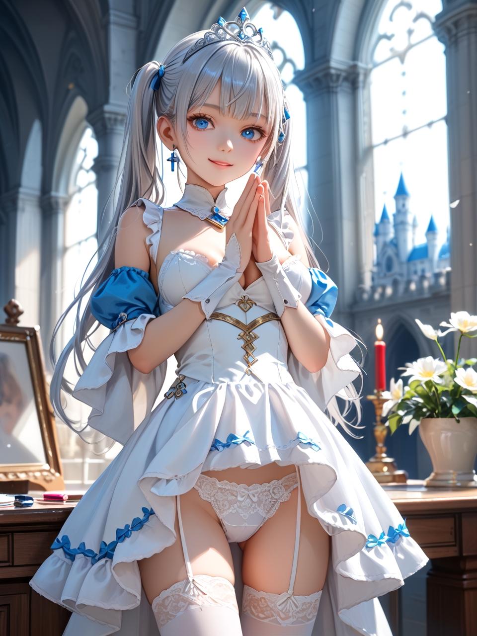 パンツを見せてくれる銀髪女子