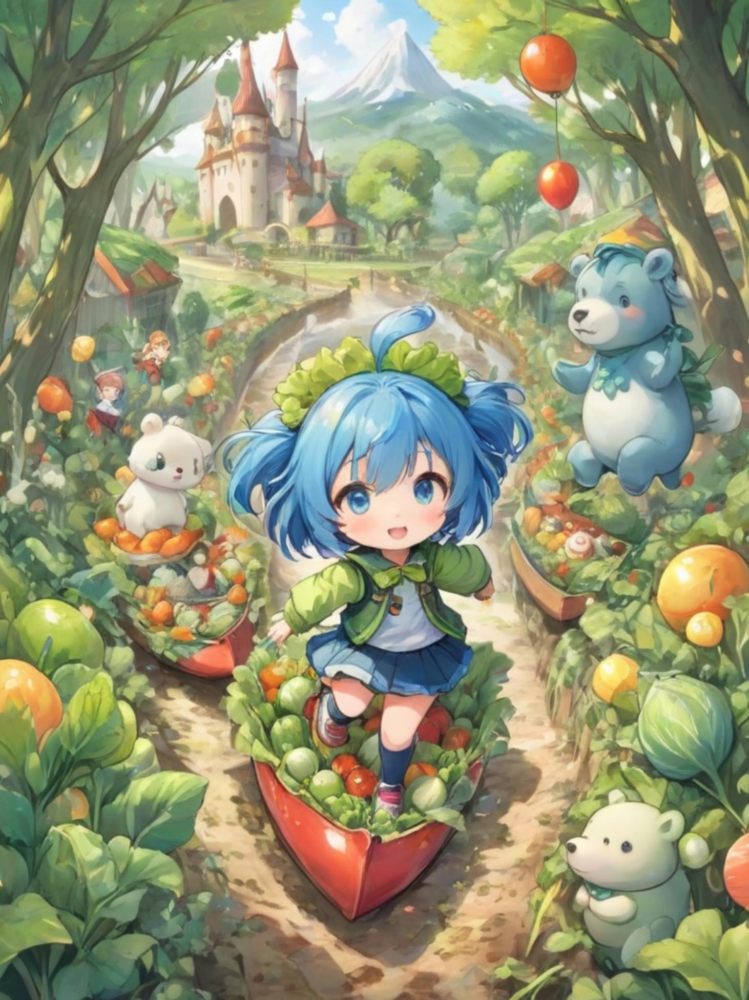 野菜と青髪ちゃん | の人気AIイラスト・グラビア