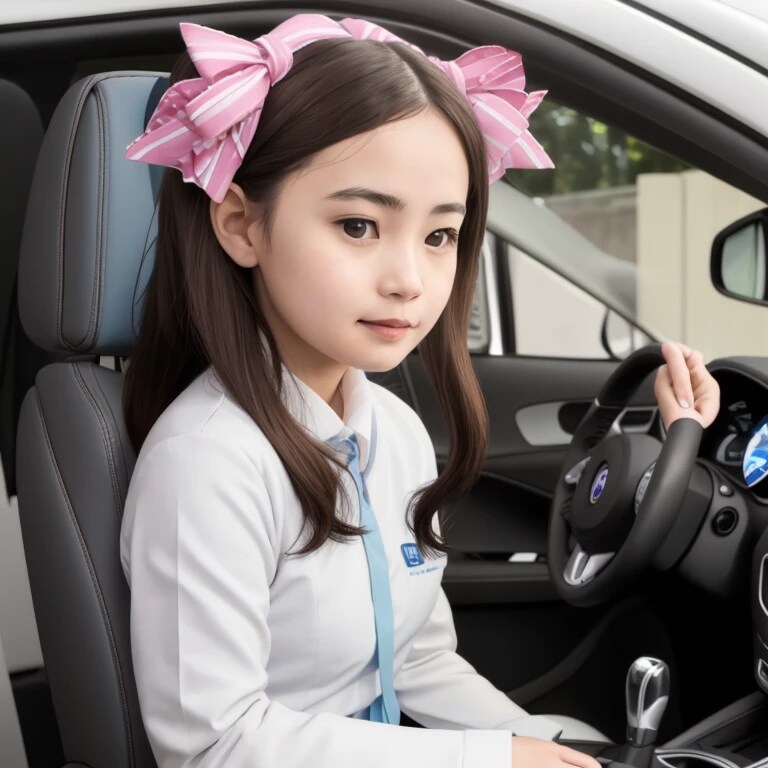 黒髪ロングで車内の美女８７