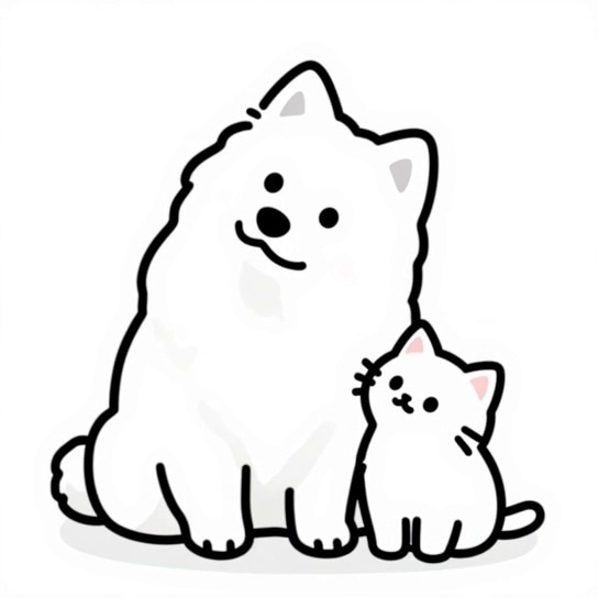 サモエドんと子猫さん　なんだったんだろうね　さっきの・・・ | の人気AIイラスト・グラビア