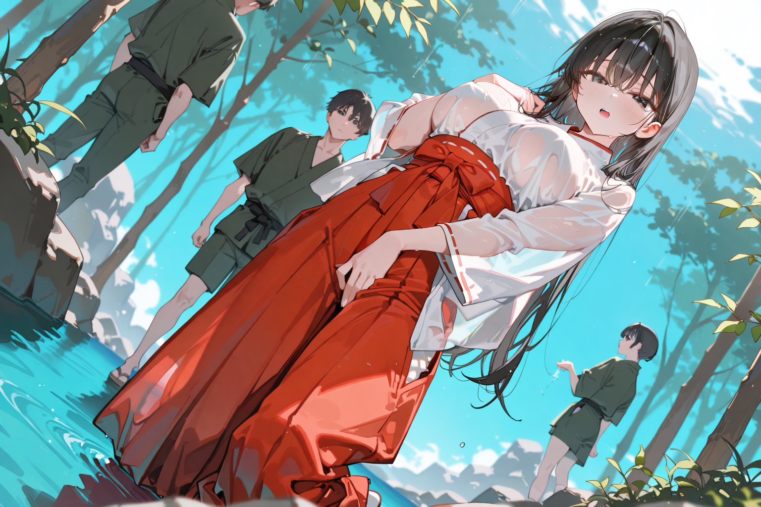 ずぶ濡れ巫女さん