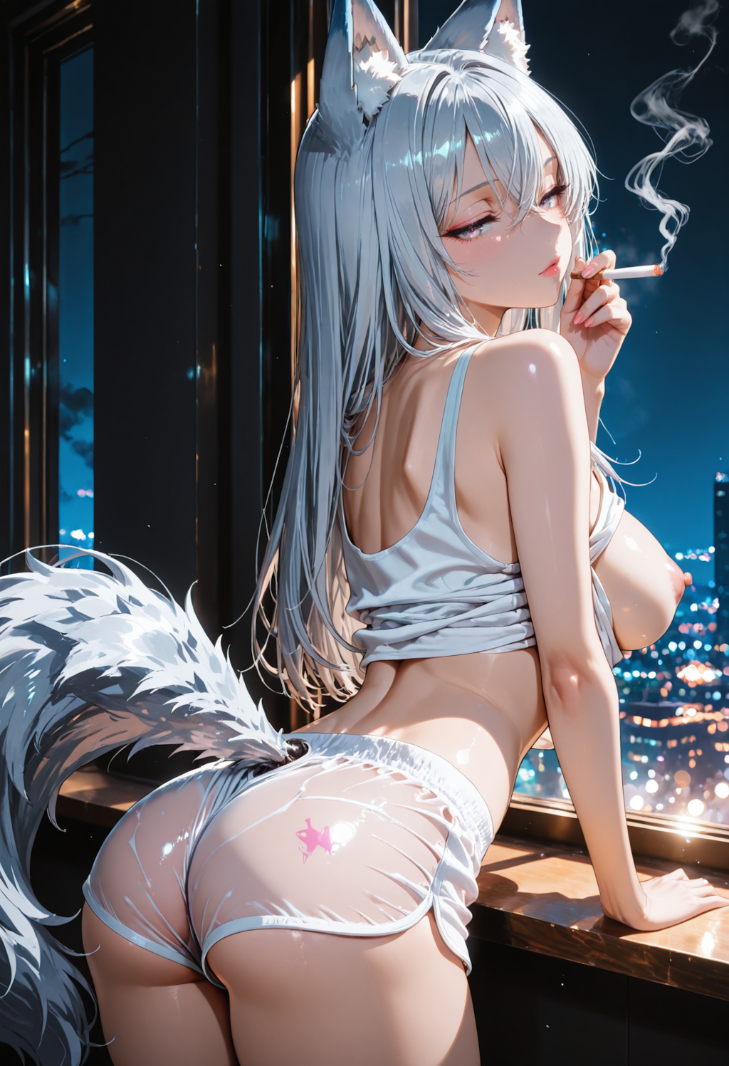 夜の窓辺の人狼ギャル