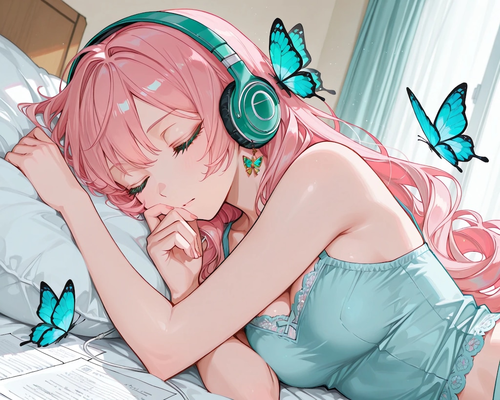 ヘッドフォンで音楽聴きながら...