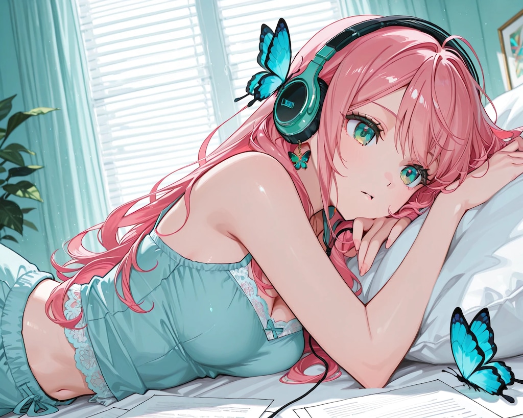 ヘッドフォンで音楽聴きながら...