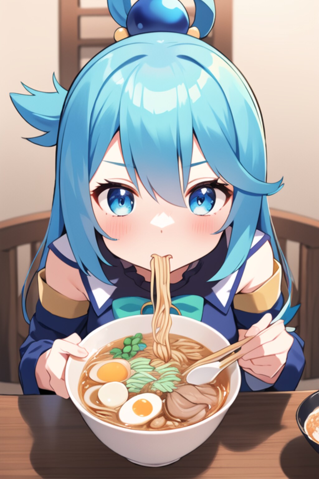 ラーメンを食べるアクアさん