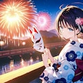 全モデルで10単語浴衣美人の花火と狐面 3枚目