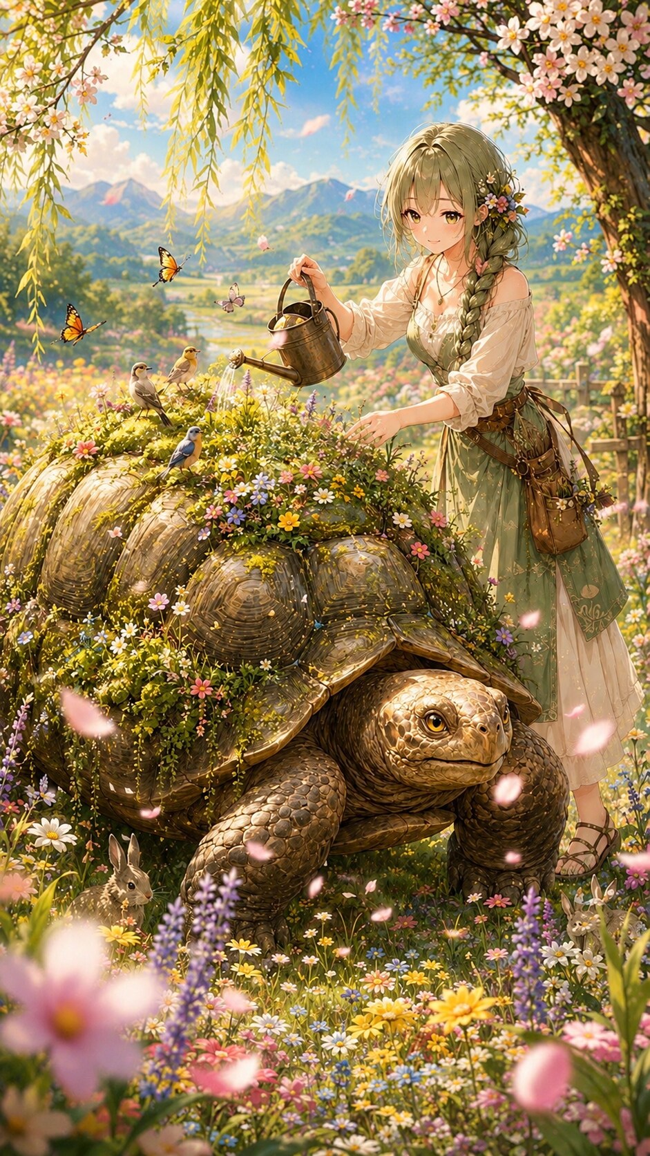 花畑を渡る巨大リクガメ | の人気AIイラスト・グラビア