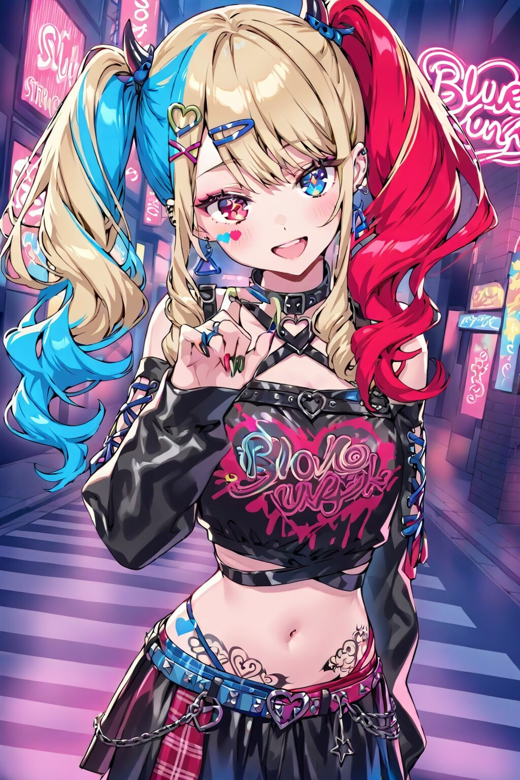 ネオン街のギャル (≧‪⩌≦꒢* )ｷｬﾊｯ | の人気AIイラスト・グラビア