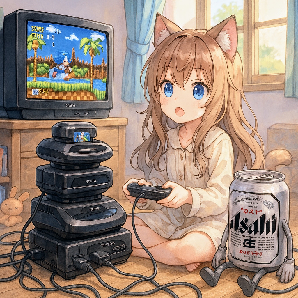 メガドラタワーで遊ぶ小さな女の子