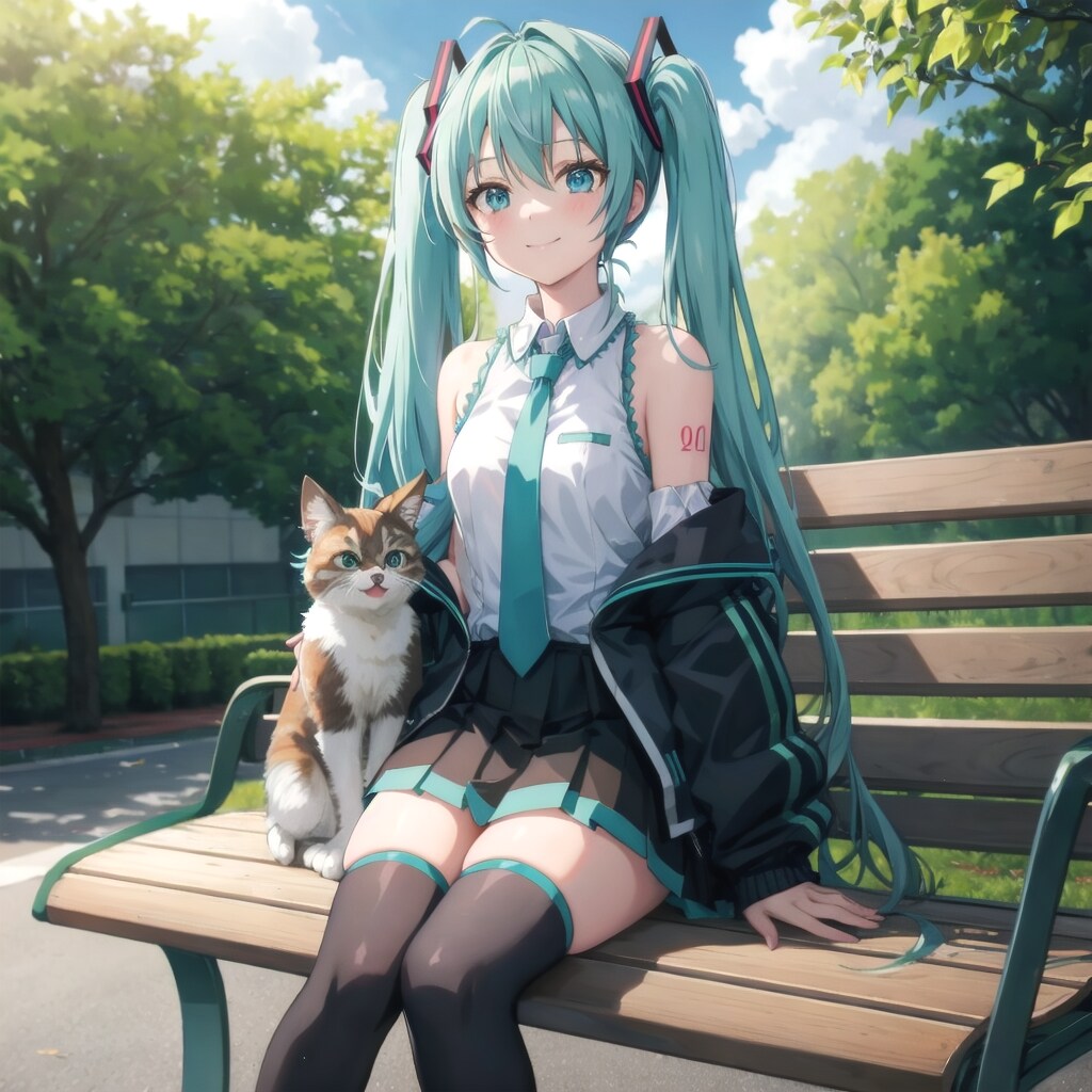 ミクさんと猫 | の人気AIイラスト・グラビア