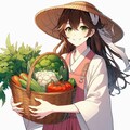 カゴいっぱいの野菜を持った日本の農家の女性 5枚目