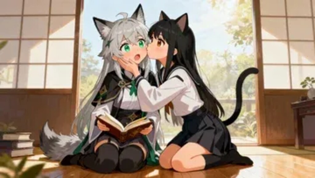 試験勉強中のさくらちゃんとステラちゃん