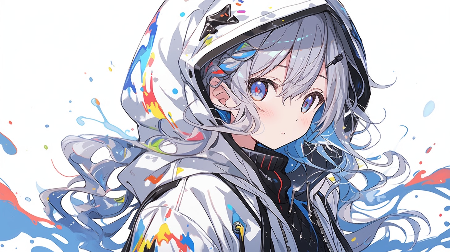 色彩の雨に染まる銀髪の少女 | の人気AIイラスト・グラビア