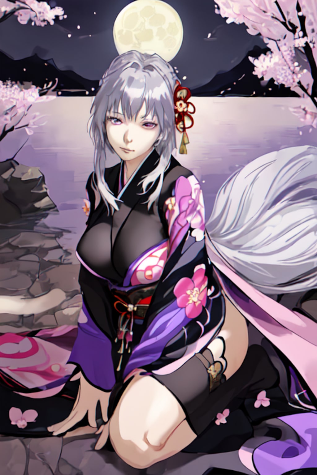 夜桜　少女